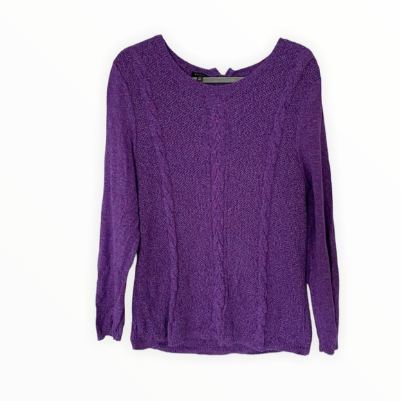 Talbots Sweaters - Talbots XL purple cable knit sweater pullover cozy long sleeve half zip Womens